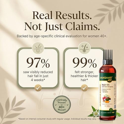 Vansaar 45+ Hair Oil, 100ml | Clinically Proven Hair Oil for 40+ Women | Visible Hair Fall Reduction & Hair Growth in 4 Weeks | 4X Power of Bhringhraj | 19 Powerful Herbs Slow Cooked in Tel Pak Vidhi - Image 5