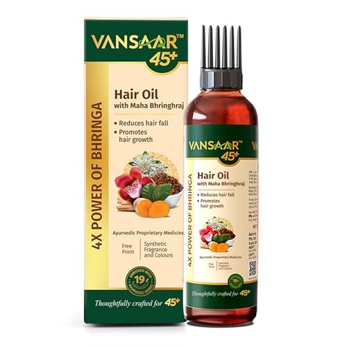 Vansaar 45+ Hair Oil, 100ml | Clinically Proven Hair Oil for 40+ Women | Visible Hair Fall Reduction & Hair Growth in 4 Weeks | 4X Power of Bhringhraj | 19 Powerful Herbs Slow Cooked in Tel Pak Vidhi - Image 1