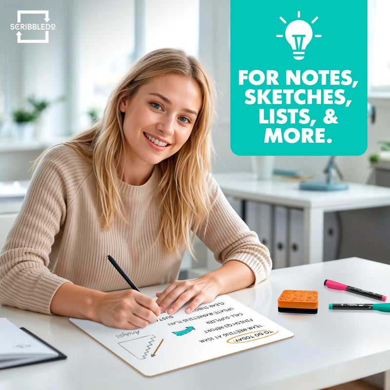 Scribbledo Small White Board Dry Erase Mini Whiteboard 9x12 Inch Small Dry Erase Board Marker Board Dry Erase Lapboards Handheld Personal White Boards for Students Whiteboard Office - Image 4