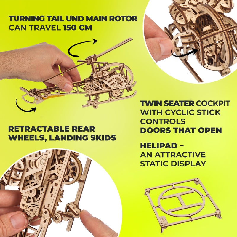 UGEARS Wooden 3D Puzzles for Adults - Easy Mini Helicopter Model Kit â€“ Experience Aerial Innovation with Mechanical Puzzles DIY Kits for Adults - Ideal for Hobbyists, Aviation Enthusiasts - 167 Pcs - Image 3