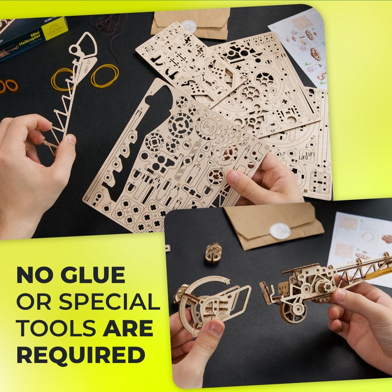 UGEARS Wooden 3D Puzzles for Adults - Easy Mini Helicopter Model Kit â€“ Experience Aerial Innovation with Mechanical Puzzles DIY Kits for Adults - Ideal for Hobbyists, Aviation Enthusiasts - 167 Pcs - Image 5