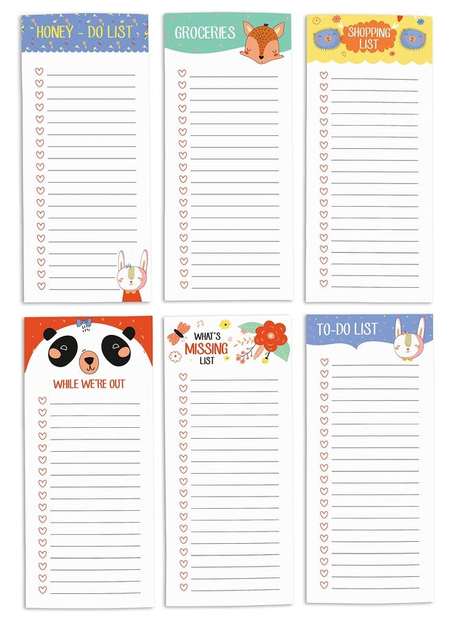 Inkdotpot Pack of 6 Funny Magnetic Dry Erase List For Fridge, Wipe Clean w/NoStain, Quick Notes Shopping & Grocery List Whiteboard for Fridge, 8.75" x 3.8"(Cute Animals) - Image 1