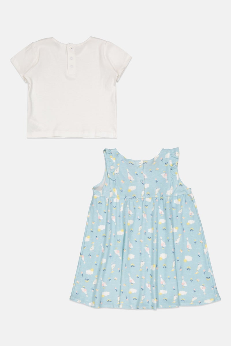 Lily & Jack Toddlers Girl 2 Pieces Allover Printed Dress And Tee Set, White  - Image 1