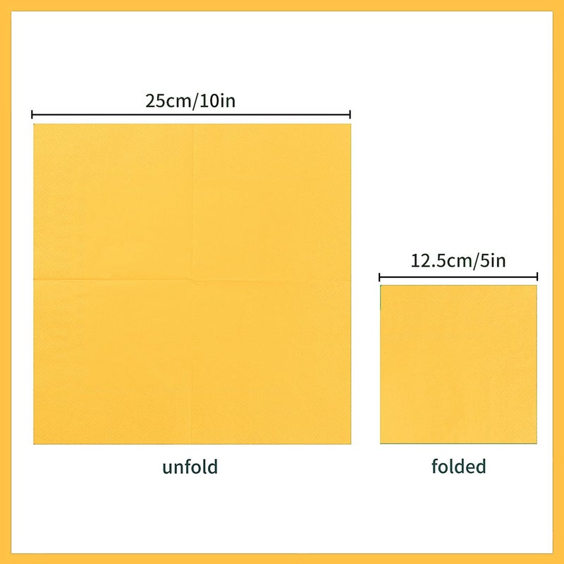 BEFORYOU 100 Pack Cocktail Napkin 2-Ply Dessert Napkins Folded 5 x 5 Inches Disposable Napkins for Dinner Wedding Birthday Party Bridal Anniversary Reception Event (100, Yellow) - Image 2