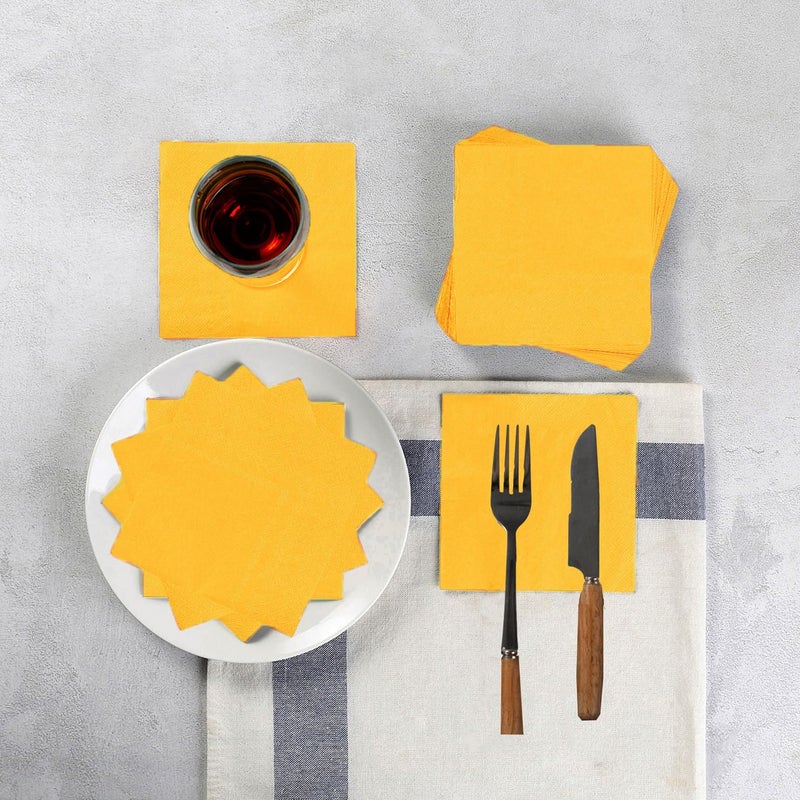 BEFORYOU 100 Pack Cocktail Napkin 2-Ply Dessert Napkins Folded 5 x 5 Inches Disposable Napkins for Dinner Wedding Birthday Party Bridal Anniversary Reception Event (100, Yellow) - Image 5