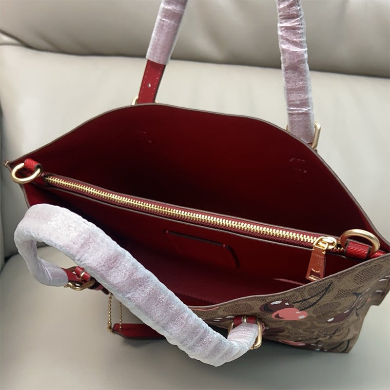 Ole Bag Women'S Classic Coated Cherry Print Tote Handbag Mollie Tote Shoulder Crossbody Bag - Image 5