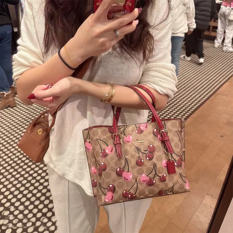 Ole Bag Women'S Classic Coated Cherry Print Tote Handbag Mollie Tote Shoulder Crossbody Bag - Image 2