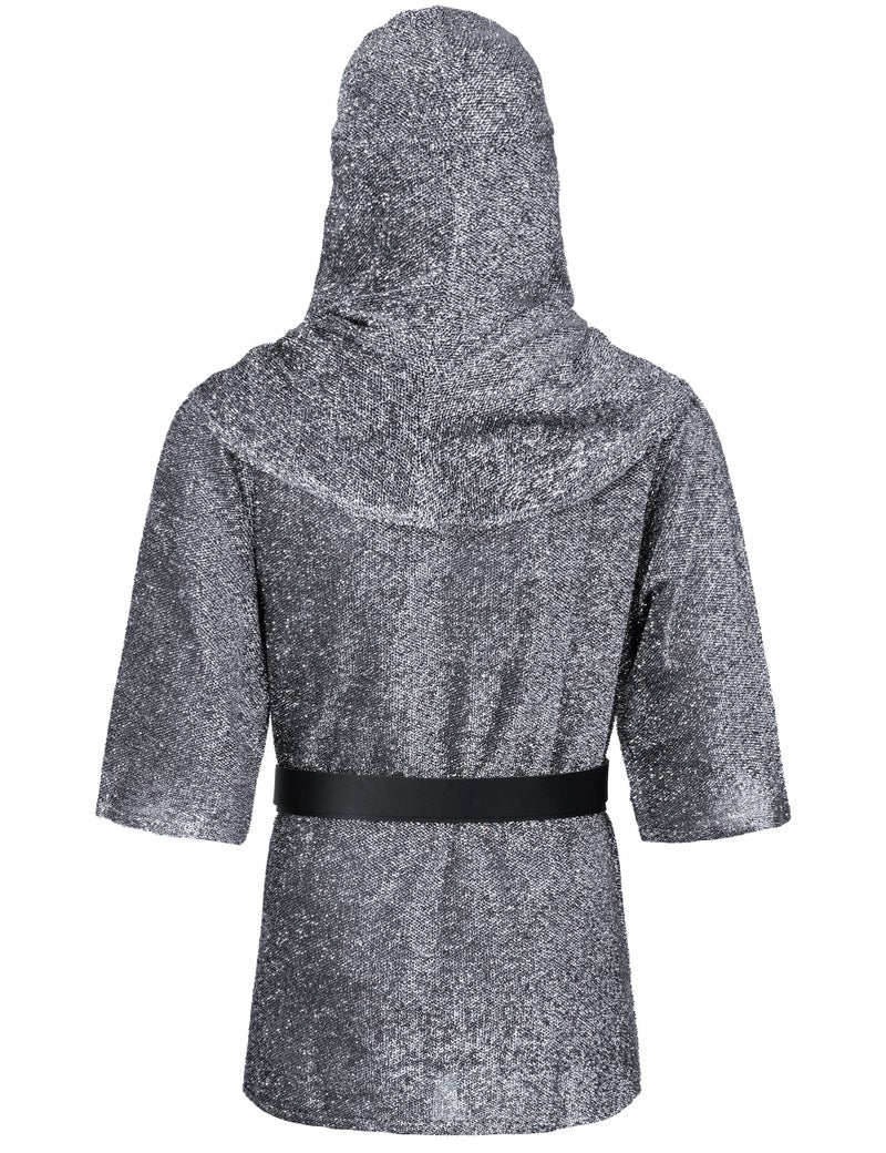 Irtysh Renaissance Faux Chain Mail Armor Tunic Shirt Coif Medieval Knight Cowl Crusader Costume Outfit Bracers Waist Belt Set(L) Silver Gray - Image 4