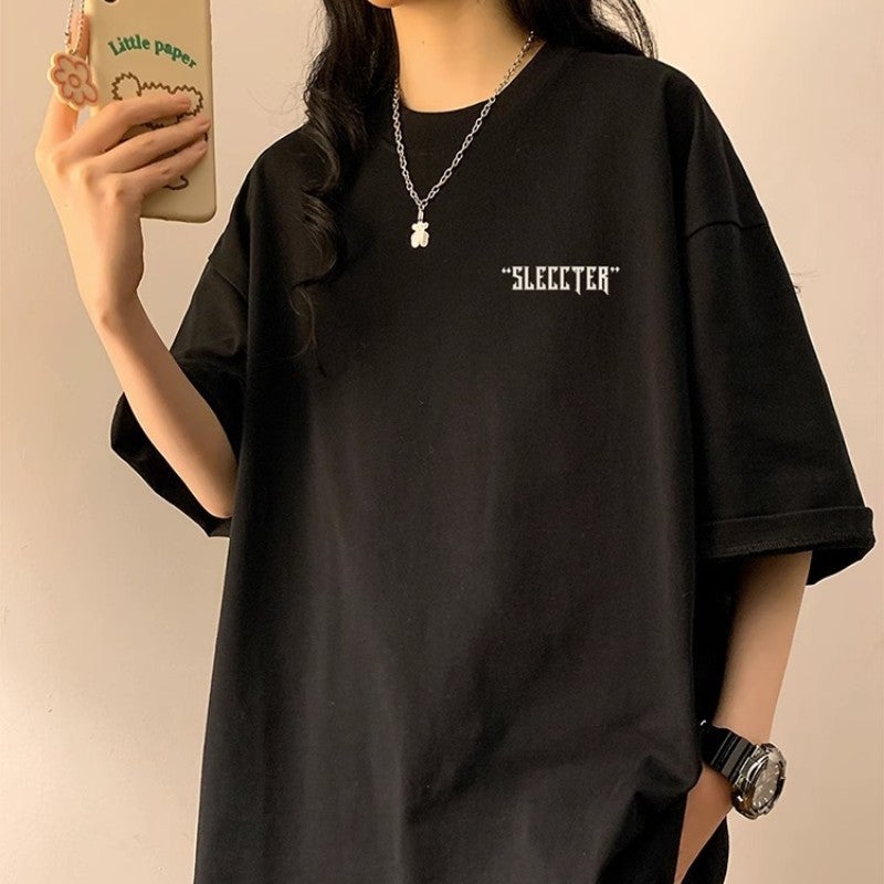 Chubby Girl Fashion Loose Plus Size 1.00 Kg-150.00 Kg American Style Retro Heavy Cotton Letter Printing Round Neck Short Sleeve T-Shirt Trendy - Image 3