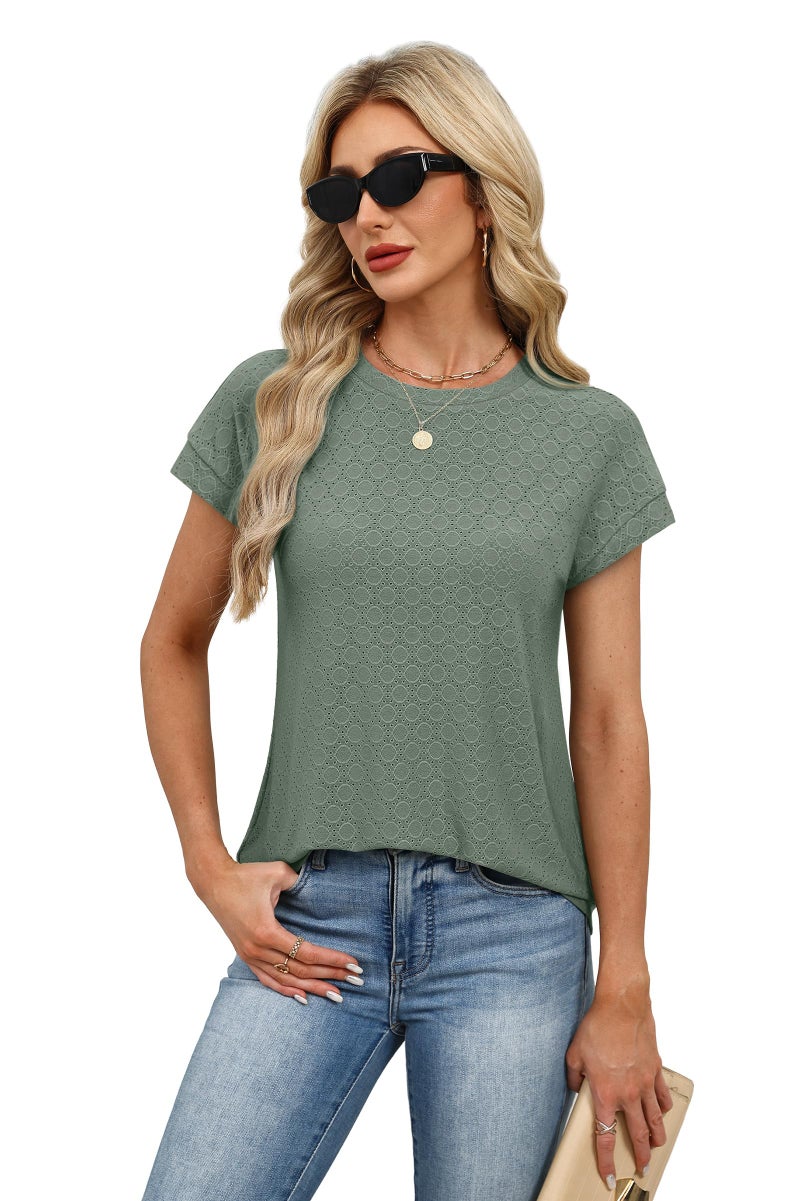 Alaroo Boho Tops for Women Cute Dressy Short Sleeve Shirts Business Casual Summer Clothes Going Out Outfits Spring Fashion Clothing Grey Green L - Image 3