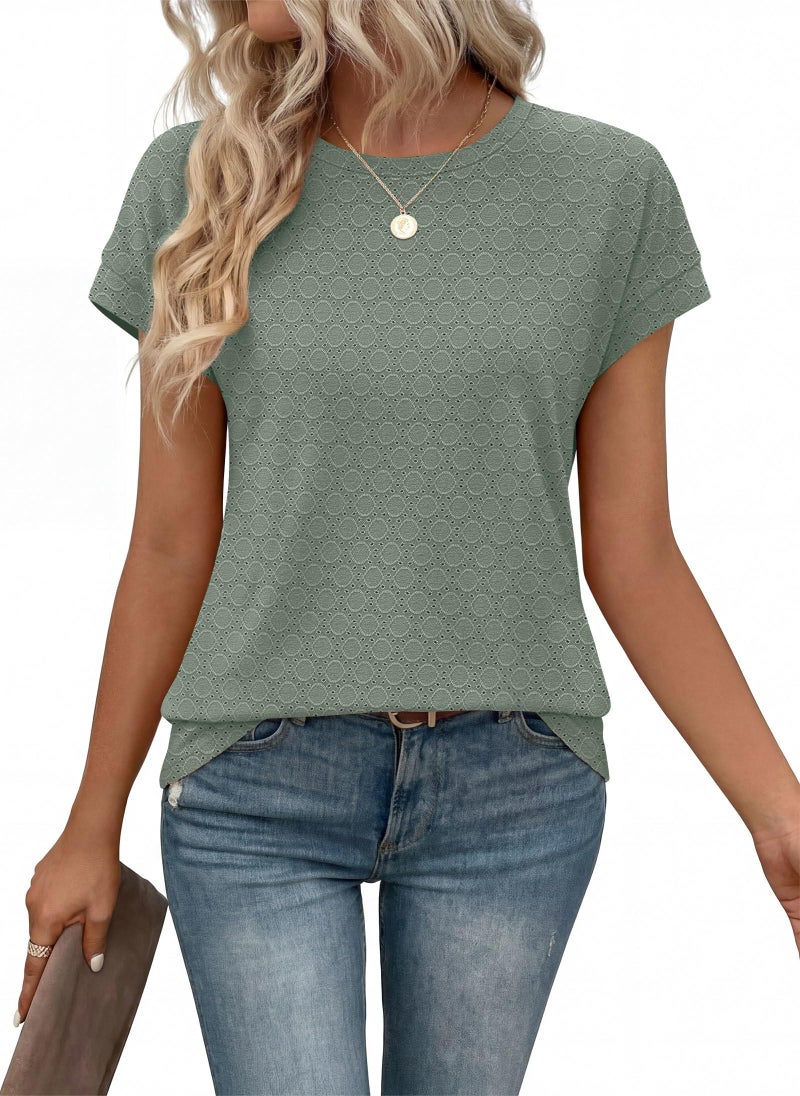 Alaroo Boho Tops for Women Cute Dressy Short Sleeve Shirts Business Casual Summer Clothes Going Out Outfits Spring Fashion Clothing Grey Green L - Image 2