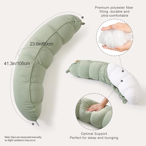 Ailuteie Peallow(Pat. Pend) – Long Round Body Pillow for Adults, Bolster Pillow for Sleeping, Soft and Supportive Pillow for Sleeping & Lumbar Support (Celadon Green, 29.5") - Image 3