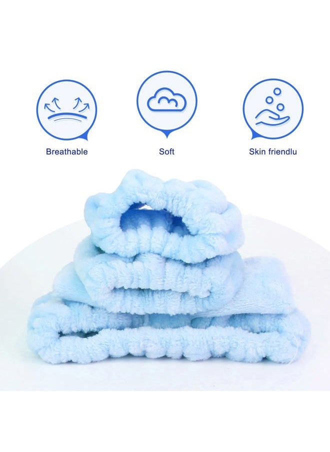 UNIMEIX - 3 Pack Spa Headband and Wrist Washband Face Wash Set,Reusable Soft Makeup Headband Fleece Skincare Headbands for Washing Face Shower (Blue) - Image 1