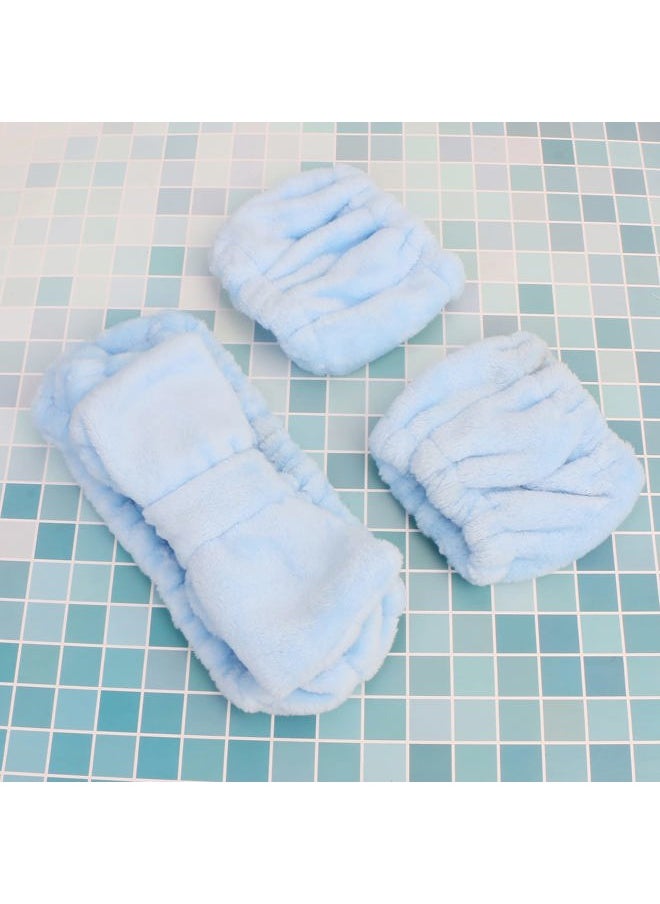 UNIMEIX - 3 Pack Spa Headband and Wrist Washband Face Wash Set,Reusable Soft Makeup Headband Fleece Skincare Headbands for Washing Face Shower (Blue) - Image 1