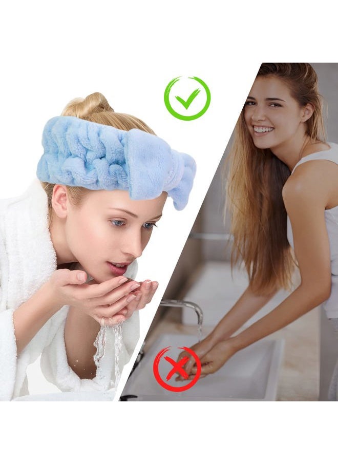 UNIMEIX - 3 Pack Spa Headband and Wrist Washband Face Wash Set,Reusable Soft Makeup Headband Fleece Skincare Headbands for Washing Face Shower (Blue) - Image 1