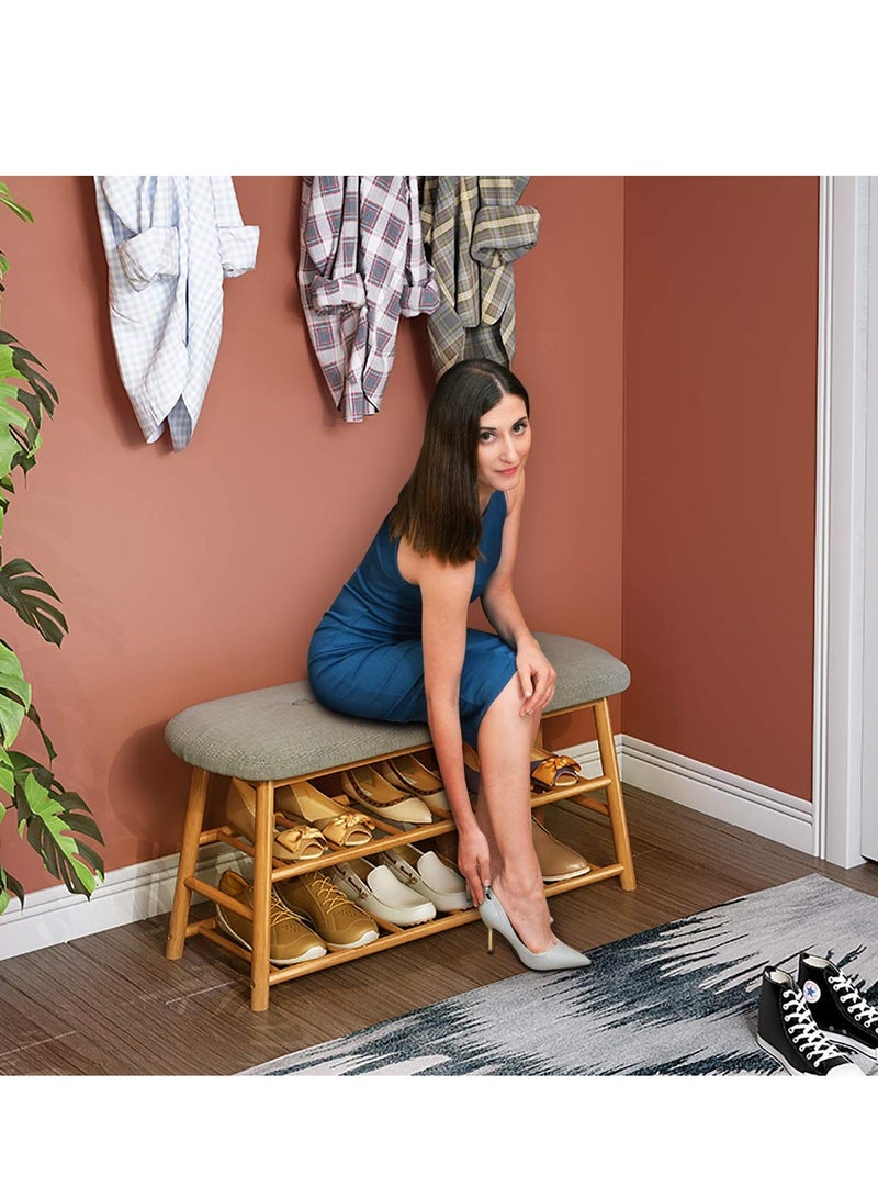 XiuWoo Bamboo Shoes Bench Seat Shoe Rack Storage Stool 2 Tier with Hidden Storage Compartment for Entryway Hallway Bedroom Living Room Shoes Shop 91*27*44cm - Image 2