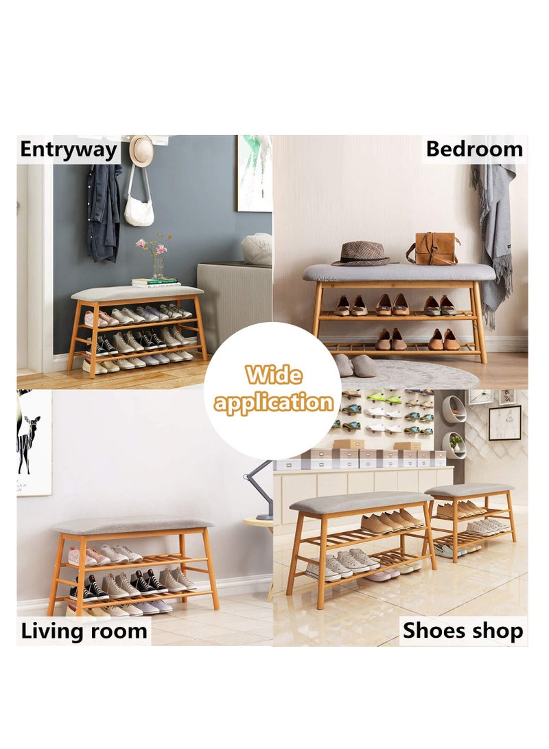 XiuWoo Bamboo Shoes Bench Seat Shoe Rack Storage Stool 2 Tier with Hidden Storage Compartment for Entryway Hallway Bedroom Living Room Shoes Shop 91*27*44cm - Image 4