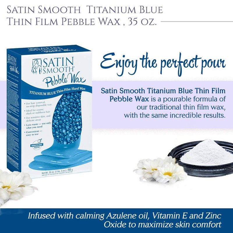 Satin Smooth Titanium Blue Hard Wax with Azulene Oil & Vitamin E, Thin Film Pebble Wax for Coarse Hair, Brazilian Bikini Waxing, Ideal for Sensitive Skin, Hair Removal Wax, 35oz - Image 2