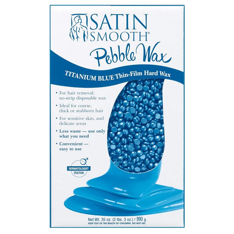 Satin Smooth Titanium Blue Hard Wax with Azulene Oil & Vitamin E, Thin Film Pebble Wax for Coarse Hair, Brazilian Bikini Waxing, Ideal for Sensitive Skin, Hair Removal Wax, 35oz - Image 1