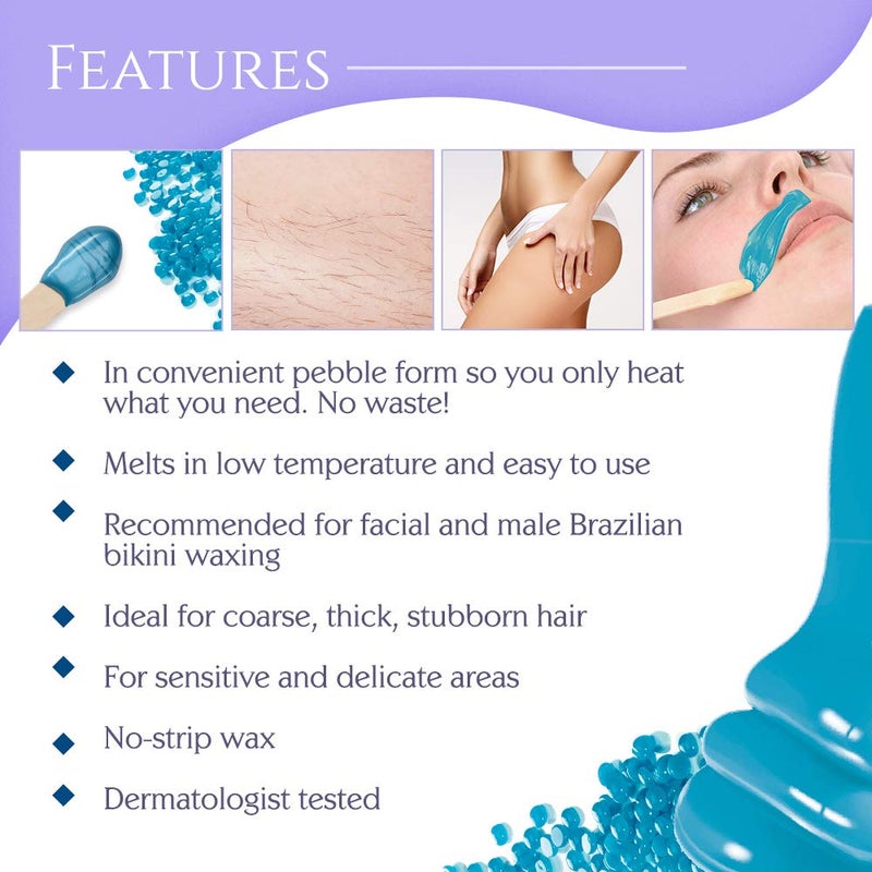 Satin Smooth Titanium Blue Hard Wax with Azulene Oil & Vitamin E, Thin Film Pebble Wax for Coarse Hair, Brazilian Bikini Waxing, Ideal for Sensitive Skin, Hair Removal Wax, 35oz - Image 3