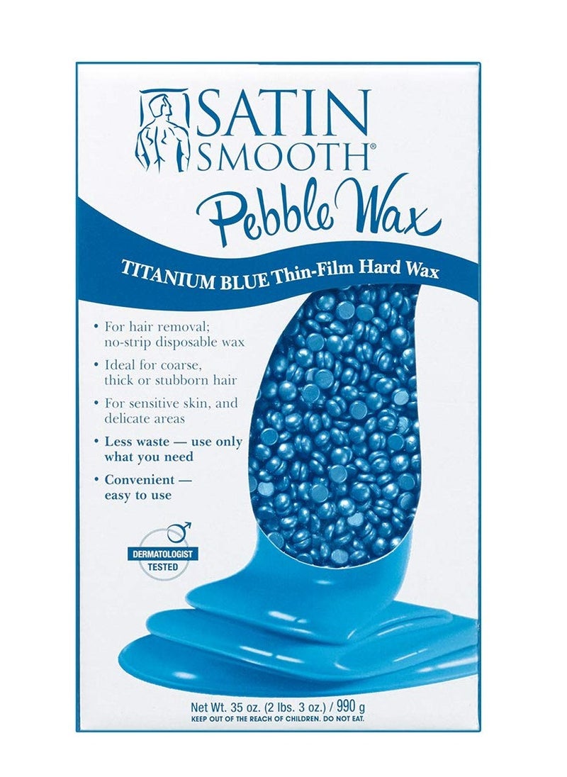 Satin Smooth Satin Smooth Titanium Blue Hard Wax with Azulene Oil & Vitamin E, Thin Film Pebble Wax for Coarse Hair, Brazilian Bikini Waxing, Ideal for Sensitive Skin, Hair Removal Wax, 35oz  - Image 1