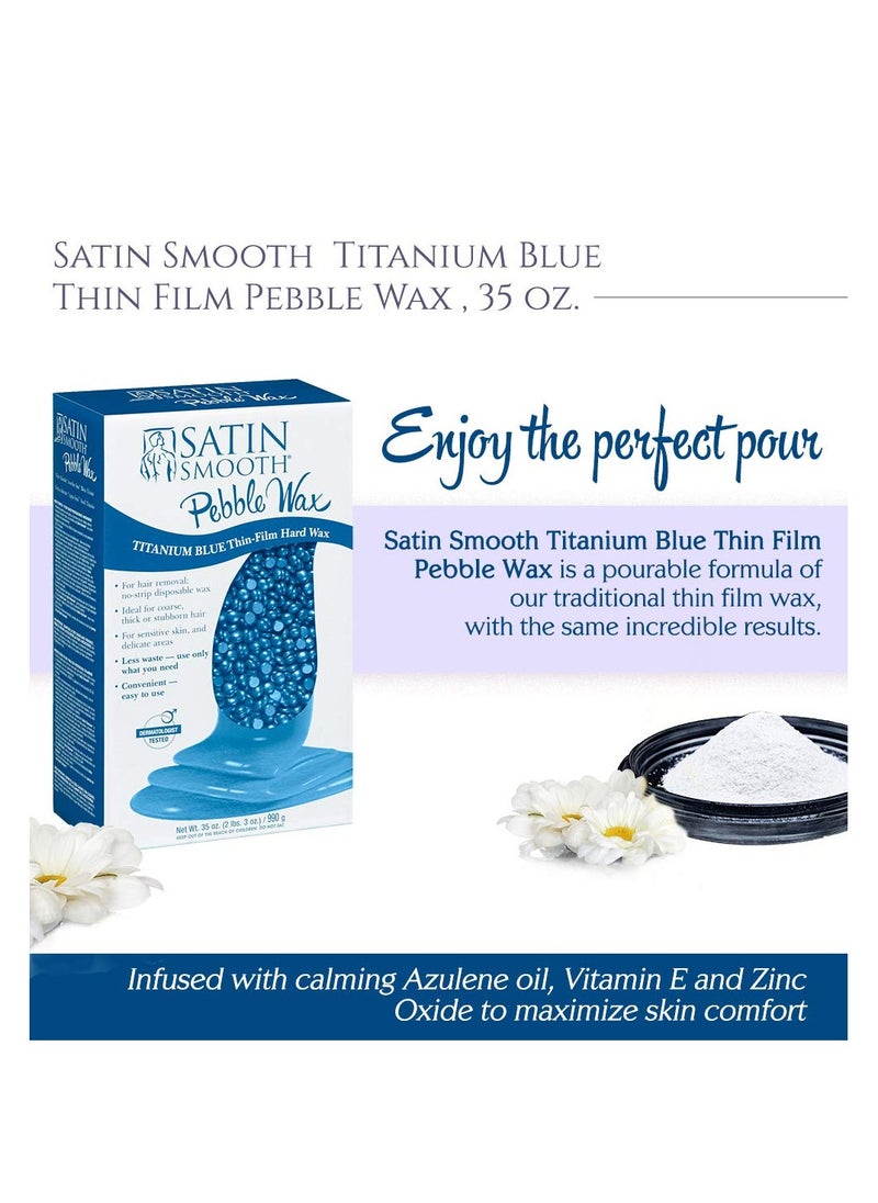 Satin Smooth Satin Smooth Titanium Blue Hard Wax with Azulene Oil & Vitamin E, Thin Film Pebble Wax for Coarse Hair, Brazilian Bikini Waxing, Ideal for Sensitive Skin, Hair Removal Wax, 35oz  - Image 2