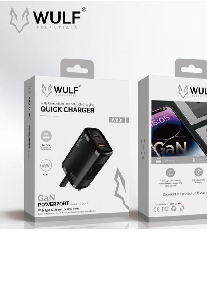 Wulf Essentials WULF W031 65W GaN Quick Charger | PowerPort Fast Charging Adapter with 3.0A Output  - Image 1