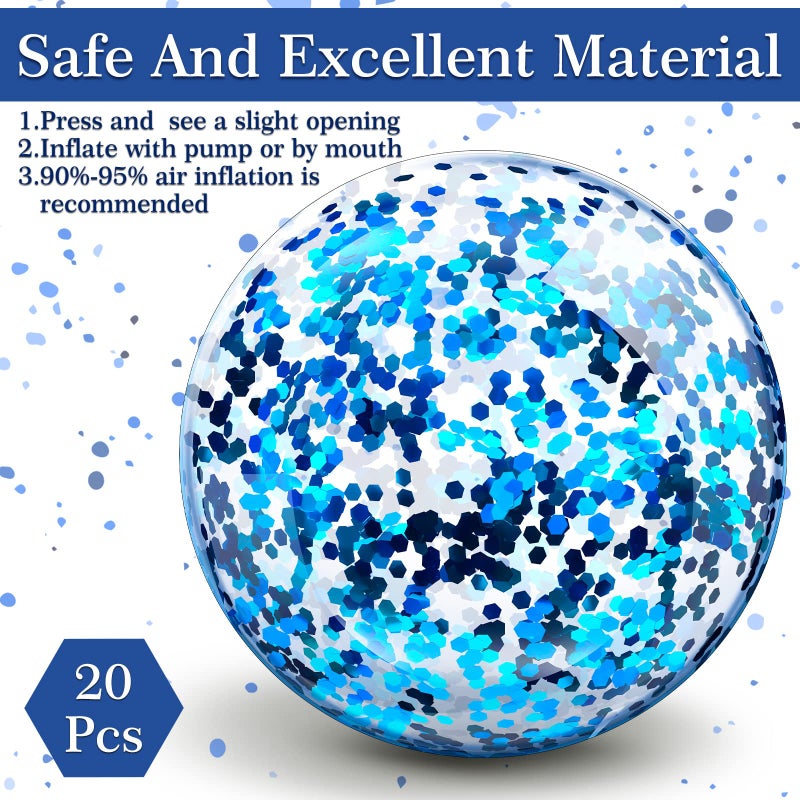 Zhanmai 20 Pieces 8 Inch Mini Glitter Beach Balls Bulk Clear Inflatable Pool Beach Ball for Summer Party Favors for Pool and Decorations(Blue) - Image 3