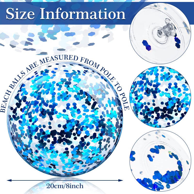Zhanmai 20 Pieces 8 Inch Mini Glitter Beach Balls Bulk Clear Inflatable Pool Beach Ball for Summer Party Favors for Pool and Decorations(Blue) - Image 4