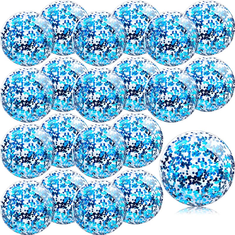 Zhanmai 20 Pieces 8 Inch Mini Glitter Beach Balls Bulk Clear Inflatable Pool Beach Ball for Summer Party Favors for Pool and Decorations(Blue) - Image 1