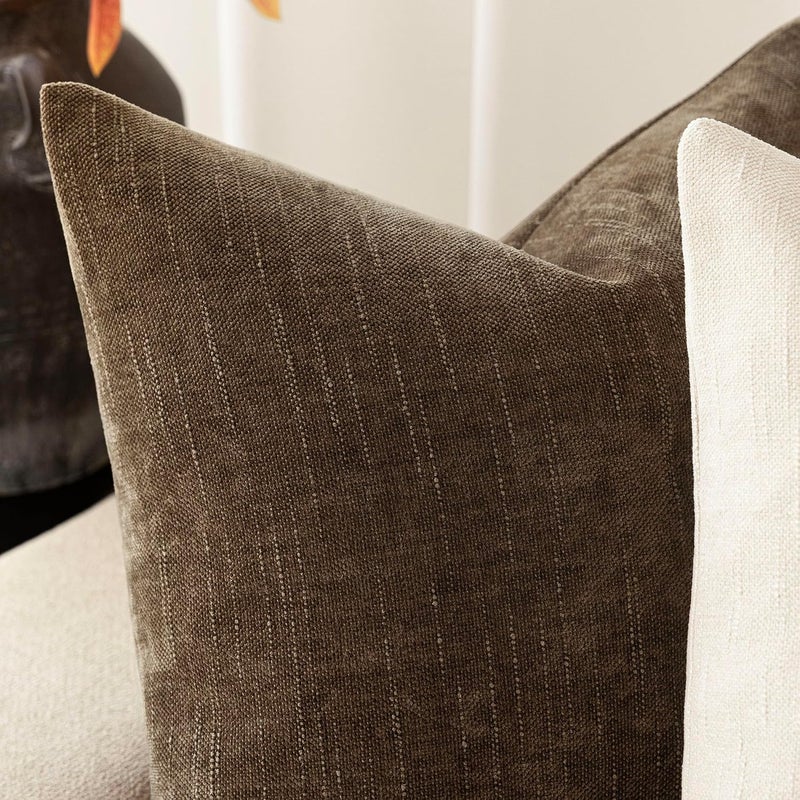 Foindtower Pack of 2 Textured Chenille Throw Decorative Pillow Covers Square Accent Solid Cushion Cover Neutral Farmhouse Lumbar Pillow Case for Couch Sofa Bedroom Living Room 12x24 Inch,Taupe Brown - Image 2
