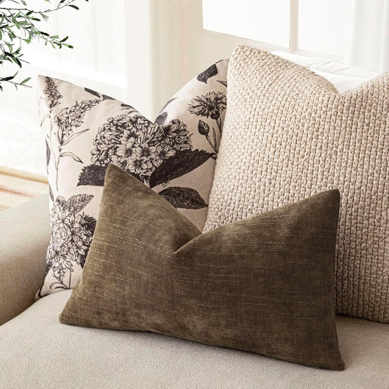 Foindtower Pack of 2 Textured Chenille Throw Decorative Pillow Covers Square Accent Solid Cushion Cover Neutral Farmhouse Lumbar Pillow Case for Couch Sofa Bedroom Living Room 12x24 Inch,Taupe Brown - Image 5