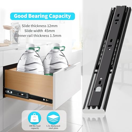YENUO Push to Open Drawer Slides Full Extension Rail 12 14 16 18 20 22 24 inch handleless Side Mount Dresser Cabinet Bracket Replacement Ball Bearing Tracks kit Guide Runner 100 lb 1 Pair - Image 5