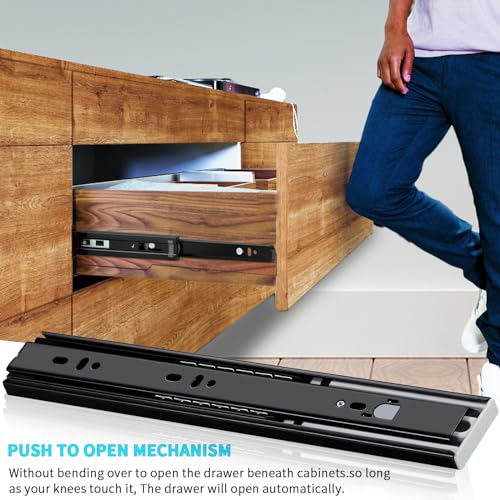 YENUO Push to Open Drawer Slides Full Extension Rail 12 14 16 18 20 22 24 inch handleless Side Mount Dresser Cabinet Bracket Replacement Ball Bearing Tracks kit Guide Runner 100 lb 1 Pair - Image 4