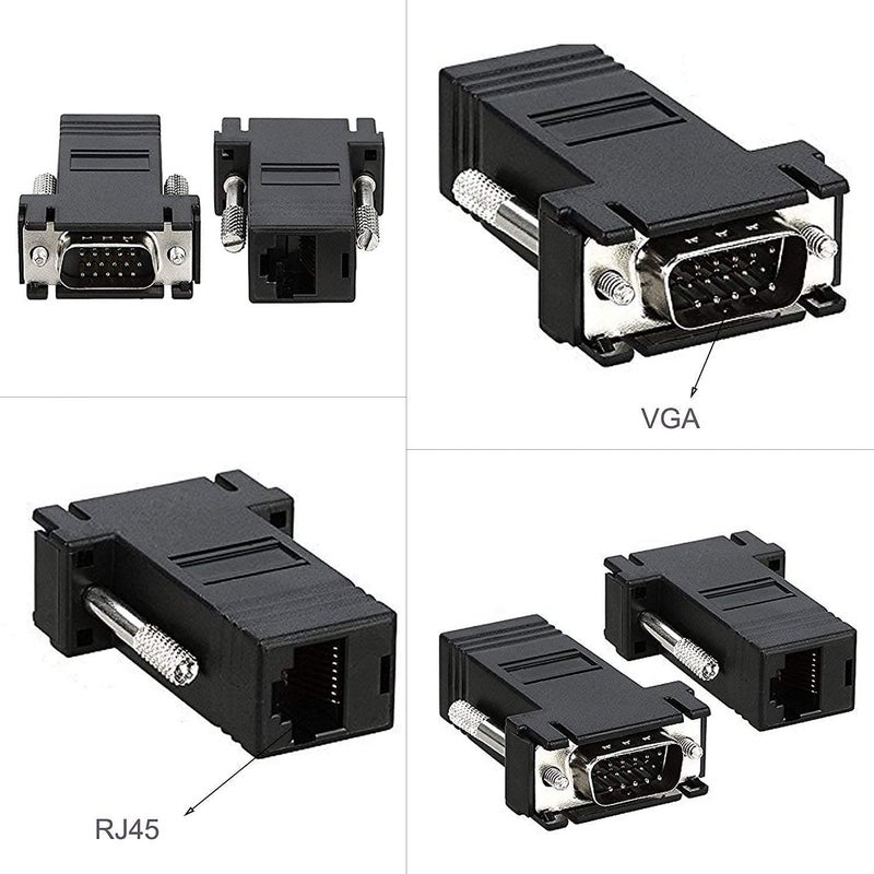 Black Crown VGA Male to RJ45 Female Converter, VGA to LAN Extender VGA RGB HDB Male to LAN CAT5 CAT6 RJ45 Net Cable Female Adapter. Black. (5 Pair) - Image 5