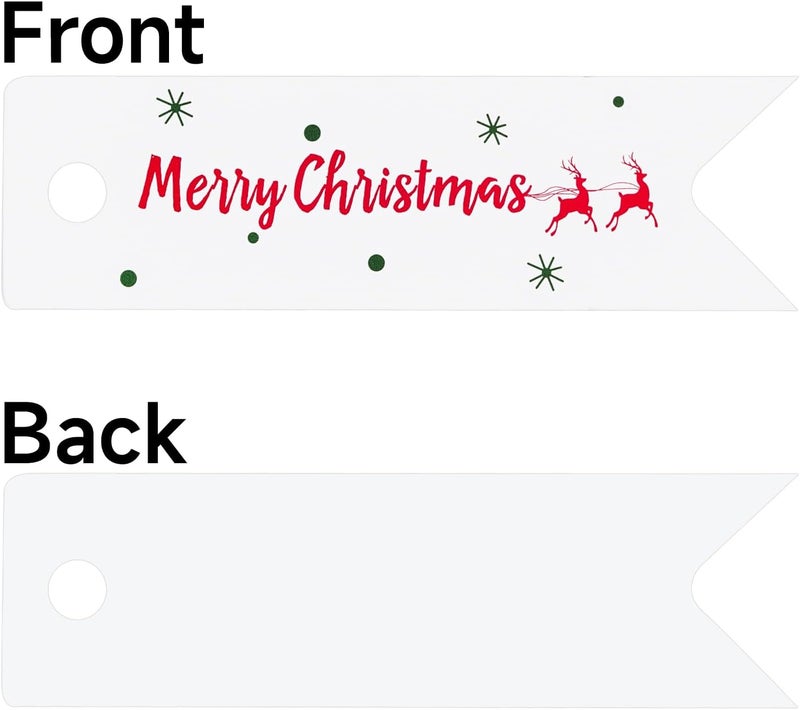 g2plus Small Merry Christmas Tags - 100Pcs Deer Xmas Present Tags, 2.8''x0.8'' White Paper Gift Tag with String for Gift Wrapping, Goodies Bags, Christmas Holiday Party Favors - Image 2