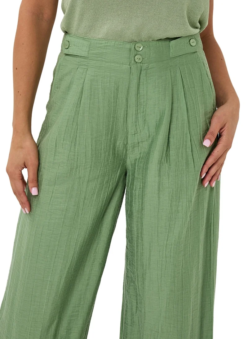 Esqualo Green Esqualo Trousers Broeken Wide Light Crinkle for Women | Best Price UAE