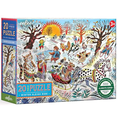 eeBoo 20 Piece Giant Floor Puzzle Winter Sleigh Ride Childrens Puzzle Sleigh Themed Large Pieces for Small Hands to Develop Motor Skills - Image 1