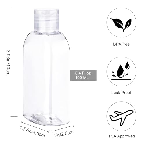 Cosywell Travel Shampoo Bottles 6pcs 3.4oz TSA Approved Travel Bottles for Toiletries Leak Proof Refillable Lotion Containers with Flip Cap Small Plastic Squeeze Bottle(Clear) - Image 2