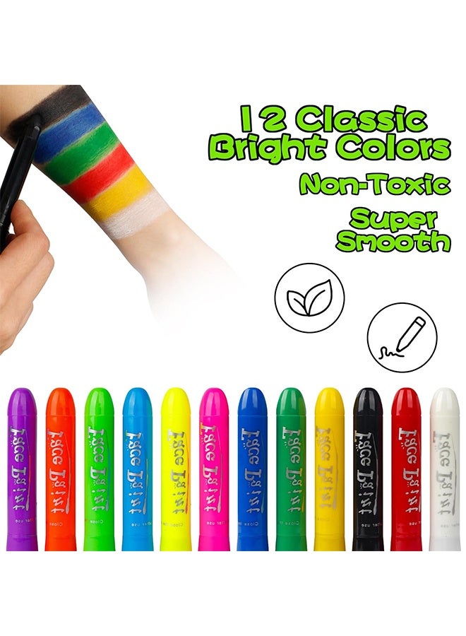 Face Paint Crayons 12 Colors Face Paints for Children Halloween Make Up Set Washable Make Up Set Body Painting for Boys Girls Non-Toxic Party Cosplay Face Paint Crayons for Ages 3+ - Image 5