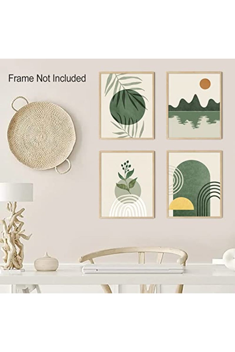 LIYAOLI Boho Green Botanical Wall Art Sun Mountain Landscape Wall Art Mid Century Abstract Unframed Art Print 11 x 14 inch Set of 6 Nature Wall Art Posters for Room Aesthetic Office Decor - Image 4