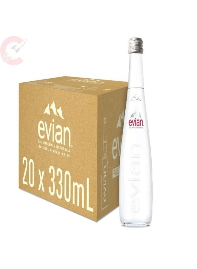 Evian Natural Mineral Water Still 330ml × 20 Glass Bottles | Premium Hydration