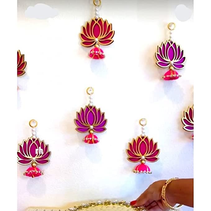 The Decor Affair THE DECOR AFFAIR Lotus HANGINGS for Home Decor PUJA Decor HEENA Mehendi Wedding Housewarming Backdrop MANDIR Pink LotusSet of 2 