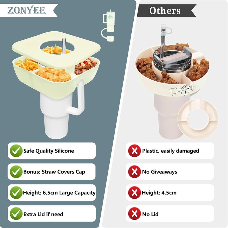 Zonyee Snack Bowl with Cover for Stanley 40oz Tumbler with Handle Silicone Snack Tray Snack Ring for Stanley Cup Accessories Suitable for Car Cup Holder or Outdoor Cream - Image 2