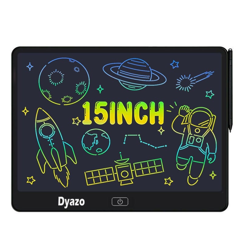 Dyazo 15 Inch Writing Tablet Pad | LCD Re-Writable Colorful Screen Pad with Stylus | Digital Graphic Slate for Kids & Students, Drawing, Learning and Office Notes (Black) - Image 1