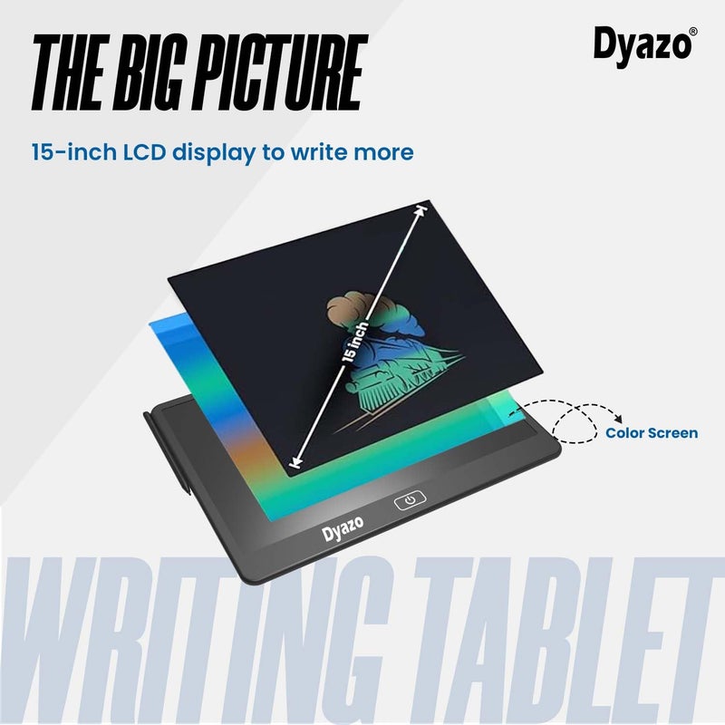 Dyazo 15 Inch Writing Tablet Pad | LCD Re-Writable Colorful Screen Pad with Stylus | Digital Graphic Slate for Kids & Students, Drawing, Learning and Office Notes (Black) - Image 2