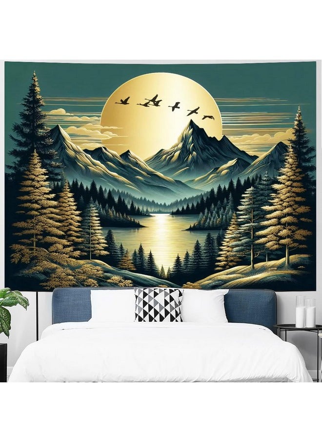 Generleo Mountain Moon Tapestry Forest Tree Tapestry Nature Landscape Tapestry Magical River Tapestry Vintage Aesthetic Tapestry Wall Hanging For Bedroom  - Image 4