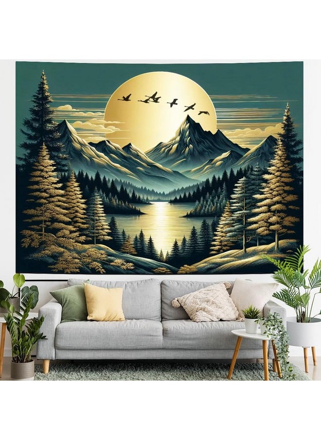Generleo Mountain Moon Tapestry Forest Tree Tapestry Nature Landscape Tapestry Magical River Tapestry Vintage Aesthetic Tapestry Wall Hanging For Bedroom  - Image 1