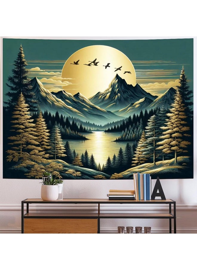 Generleo Mountain Moon Tapestry Forest Tree Tapestry Nature Landscape Tapestry Magical River Tapestry Vintage Aesthetic Tapestry Wall Hanging For Bedroom  - Image 3
