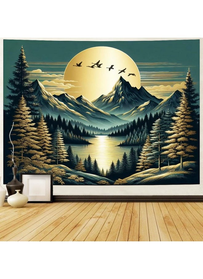 Generleo Mountain Moon Tapestry Forest Tree Tapestry Nature Landscape Tapestry Magical River Tapestry Vintage Aesthetic Tapestry Wall Hanging For Bedroom  - Image 2